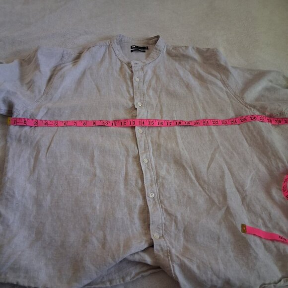 Le 31 Par Simons Men's XXL Oatmeal Mandarin Collar Button Down 100% Linen Shirt - Picture 11 of 14